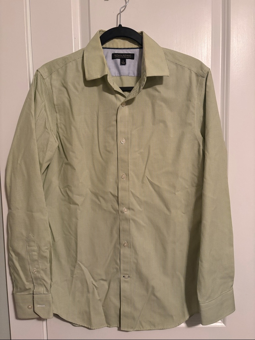 Banana Republic Men's Light Green Check Dress Shirt